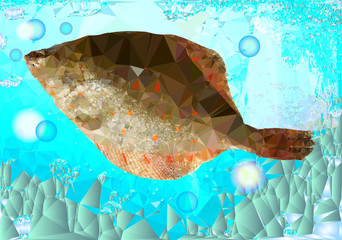 Water background of polygons, bubbles and fish