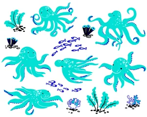 Fototapete Unter dem Meer Oktopus-Set