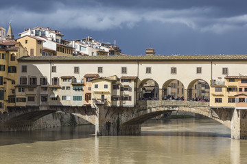 Fototapeta na wymiar FLORENCE, ITALY - MARCH 07: Bridge Ponte Vecchio in Florence, It