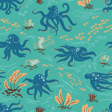 Octopus seamless pattern (underwater life)