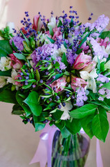 Beautiful romantic spring bouquet of flowers in a vase