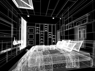 abstract sketch design of interior bedroom