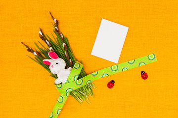 Blank, greeting easter card with easter eggs,bunny.Happy easter
