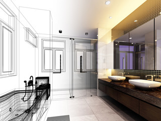 abstract sketch design of interior bathroom 