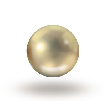 Single gold pearl isolated on white background