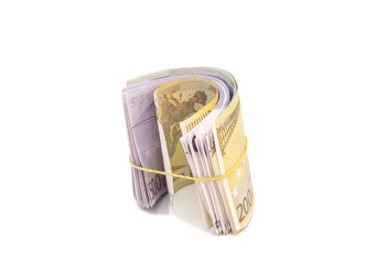 Euro banknotes under rubber band