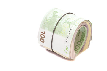 Euro banknotes under rubber band