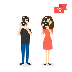 Vector profession characters: man and woman. Photographer.