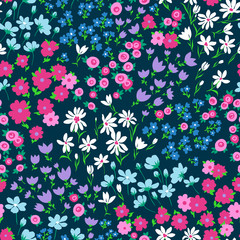 vector seamless bright small ditsy flower pattern, gentle spring summer mood hand drawn floral background print