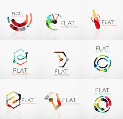 Logo collection - abstract minimalistic linear flat design. Business hi-tech geometric symbols, multicolored segments lines