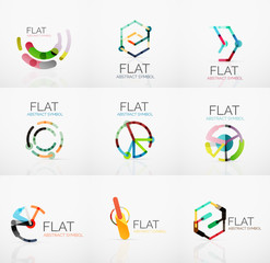 Logo collection - abstract minimalistic linear flat design. Business hi-tech geometric symbols, multicolored segments lines