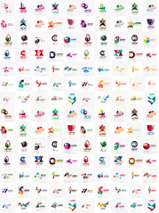 Mega collection of geometrical abstract logo templates, origami paper style business icons with sample text. Vector