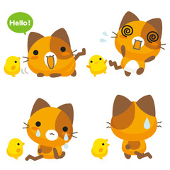 Obraz premium ネコとーく。三毛猫 表情