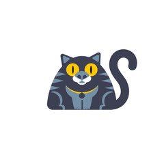 Flat style cat Icon wirh big yellow eyes
