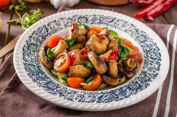 Warm mushroom salad with chilli