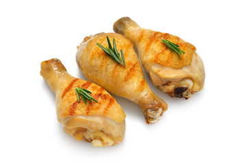 Grilled chicken legs isolated on white background