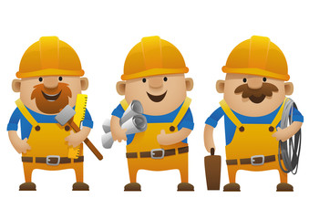 construction workers stand by holding the paper work and tools with a thumbs-up