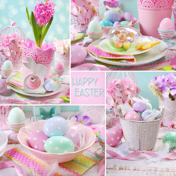 easter collage with pastel color decorations