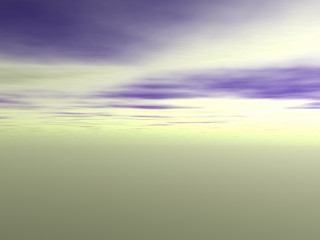 View of the sky with purple clouds and green environment. Without land and objects