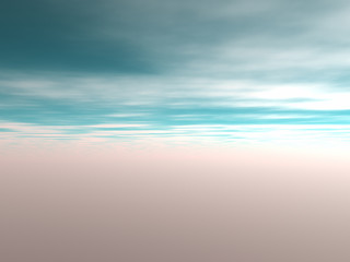 View of the sky with blue clouds and red environment. Without land and objects