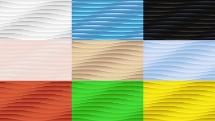 set of nine seamless wavy convex abstract backgrounds
