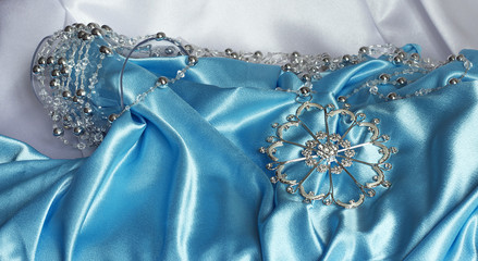  blue satin with silver beads
