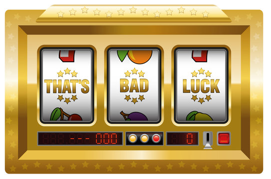 Thats bad luck - golden slot machine with three reels as a symbol for misfortune. Isolated vector illustration on white background.