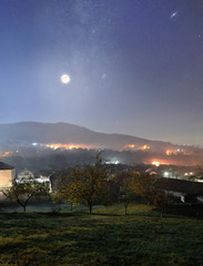 Mountain village at night