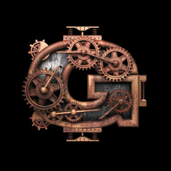 Fototapeta premium g isolated rusted letter with gears on black