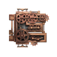 e isolated rusted letter with gears on white