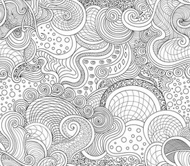 Beautiful abstract vector seamless pattern with curling lines and ornaments