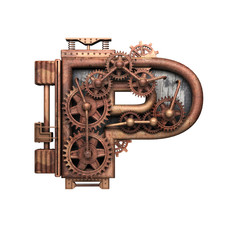 Fototapeta premium p isolated rusted letter with gears on white