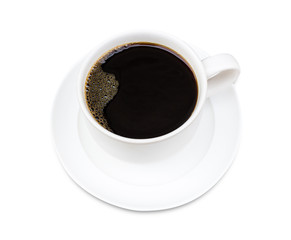 Coffee cup and saucer on a white background.