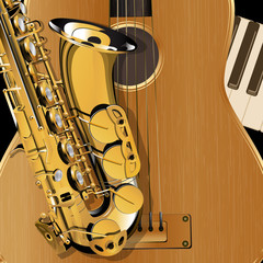 raster version saxophone and acoustic guitar closeup
