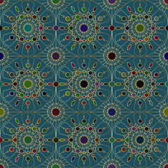 Gold vintage lace, seamless ornament. Vector