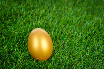 Gold easter egg on a green grass