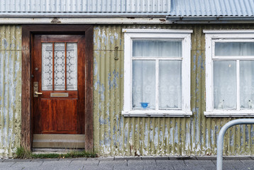 Fototapeta na wymiar traditional painted houses in reykjavik iceland street