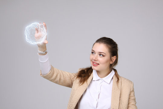Woman with glowing magical energy ball.