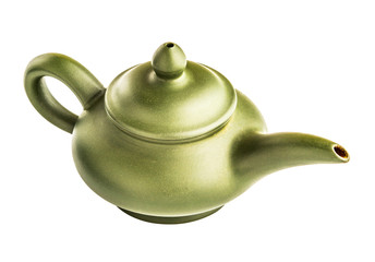Green teapot on the white background