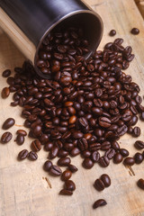 Coffee beans over a table