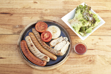 sausage, salad sesame sauce