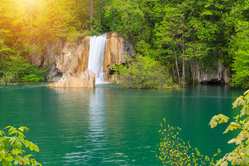 Fototapeta na wymiar Waterfall the Plitvice Lakes