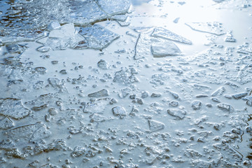 Puddles and chopped ice