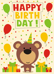 cute little bear, happy birthday card, funny animal