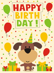 Naklejka premium cute little puppy, happy birthday card, funny animal
