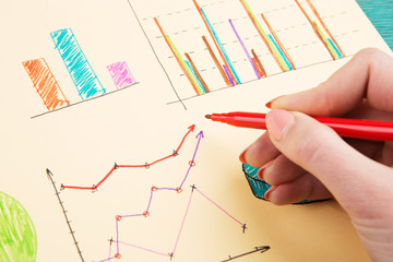  Financial graphs drawn with colored pens