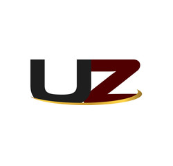 UZ alphabet in grey and red with golden curve