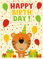 cute little tiger, happy birthday card, funny animal