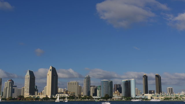San Diego Downtown Skyline Tilt Down Shot 4k