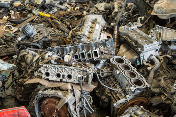 Scrapheap of car engine